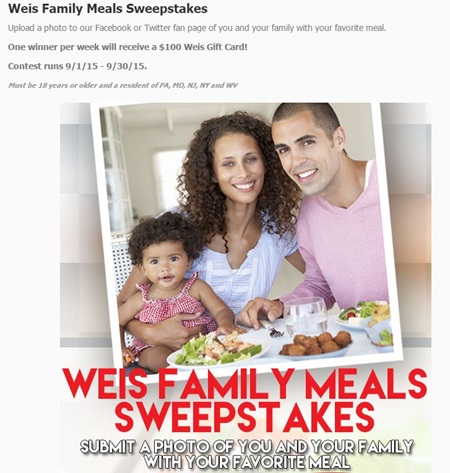 Weis Family Meals Contest - Social Media Contests on National Family Meals Month Social Media Contest on National Family Meals Month