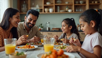 Family eating dinner at table