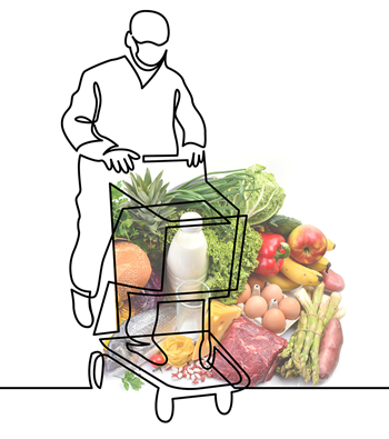 Shopper illustration with fresh produce