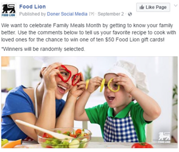 Food Lion National Family Meals Month Social Media Promotion