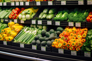 Grocery display of fresh vegetables