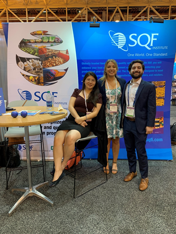 mg-caption: SQFI and FMI teams highlighted the importance of implementing globally-recognized food safety codes to IFT19 attendees. Left to right: Kathy Chiao, Leslie Jones and Adam Friedlander
