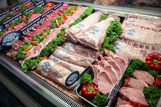 Array of meats in grocery store
