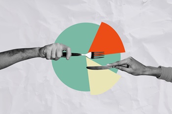 Pie chart being cut by fork and knife