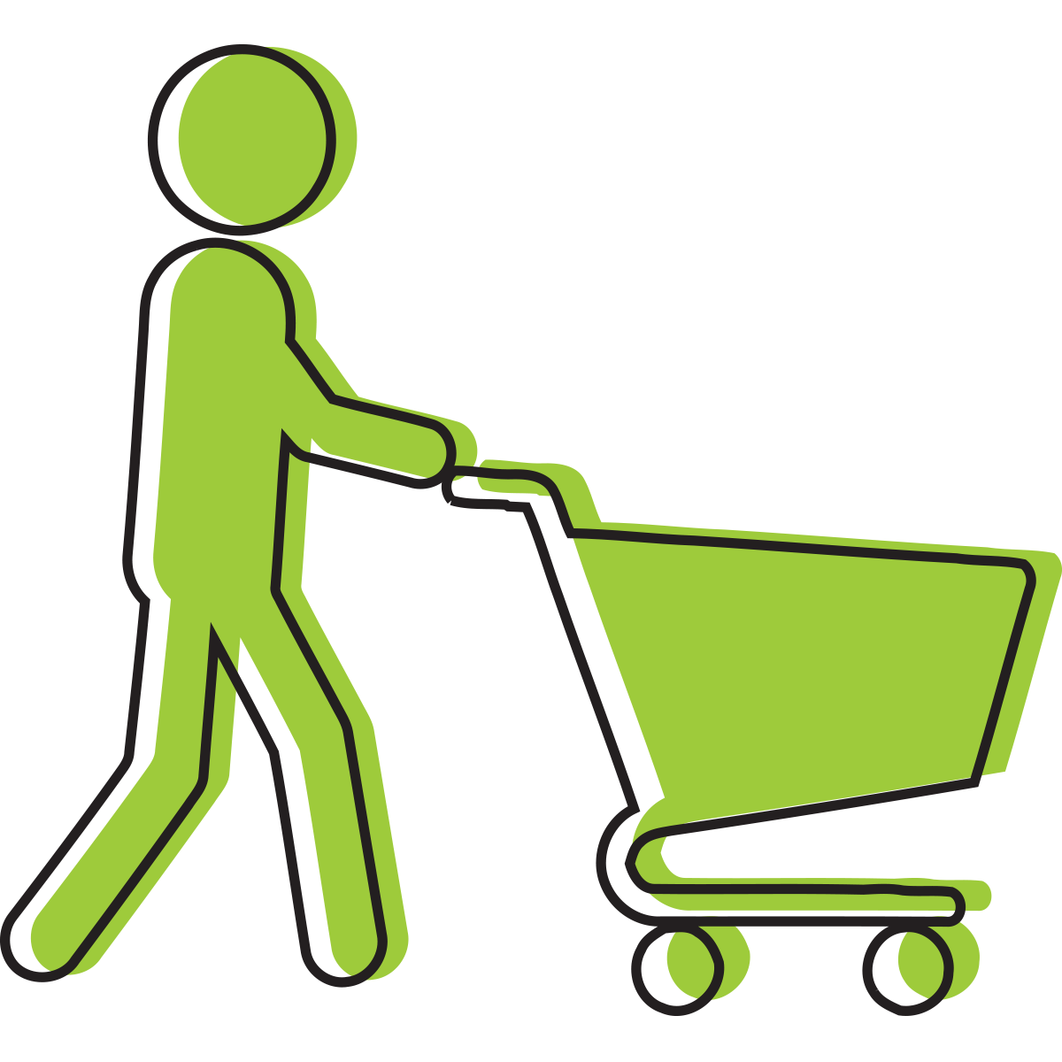 Illustration of a person with a shopping cart