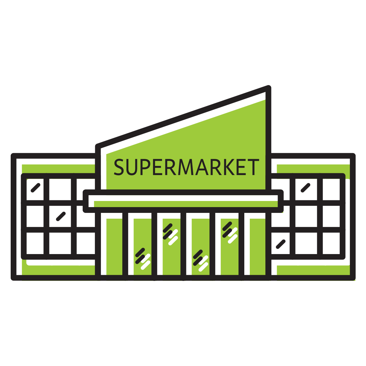 Illustration of the outside of a supermarket