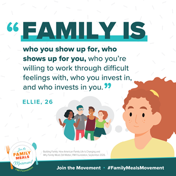 Quote: Family is who you show up for, who shows up for you, who you're willing to work through difficult feelings with, who you invest in, and who invests in you.