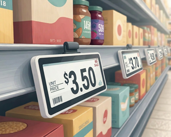 Illustration of Electronic Shelf Labels in grocery store