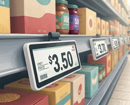 Illustration of Electronic Shelf Labels in grocery store