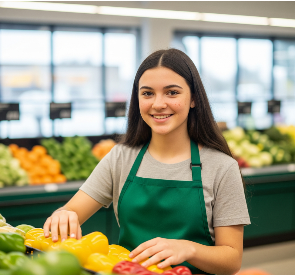 Young worker in grocery store
